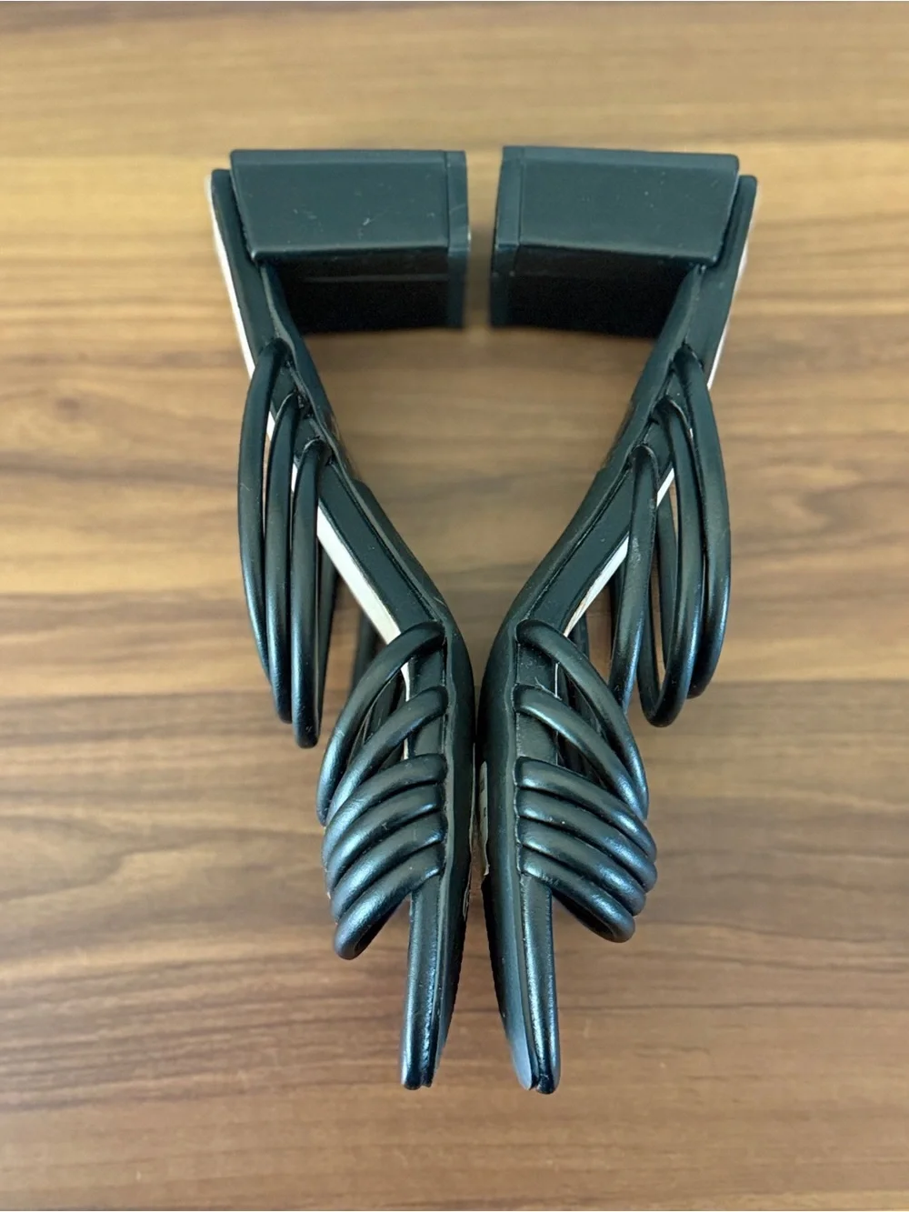 Halston Heritage Black Strappy Multi-Band Leather Mules